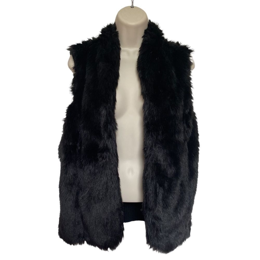Sebby Black Faux Fur Cable Knit Vest Sz S